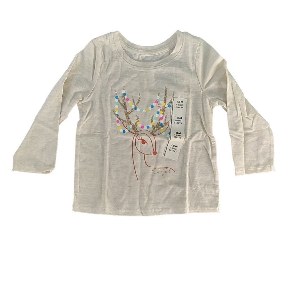 Cat & Jack Toddler Sparkle Deer Long Sleeve Graphic T-Shirt Sz 18M